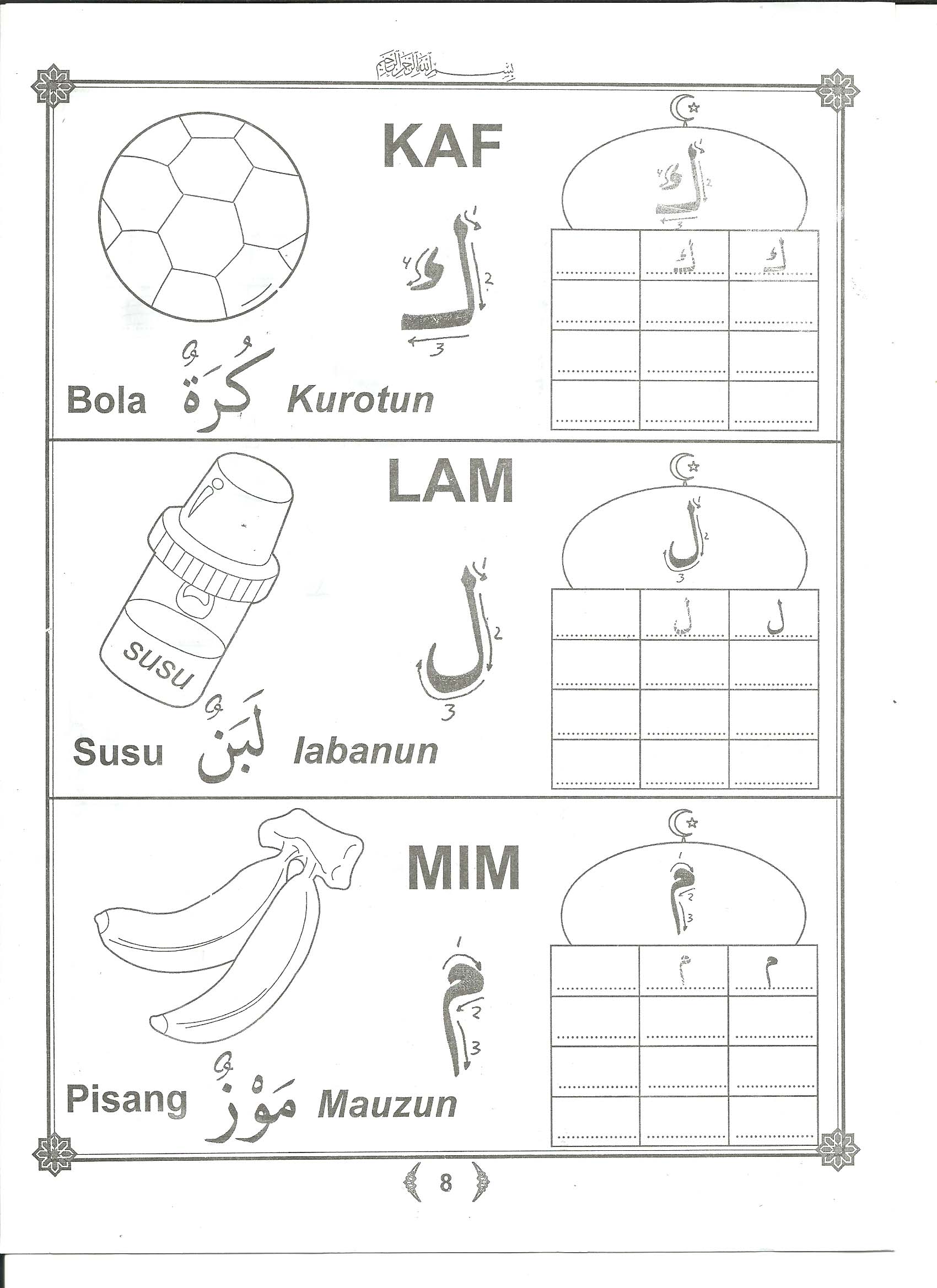 belajar mewarnai menulis huruf hijaiyah angka arab 8